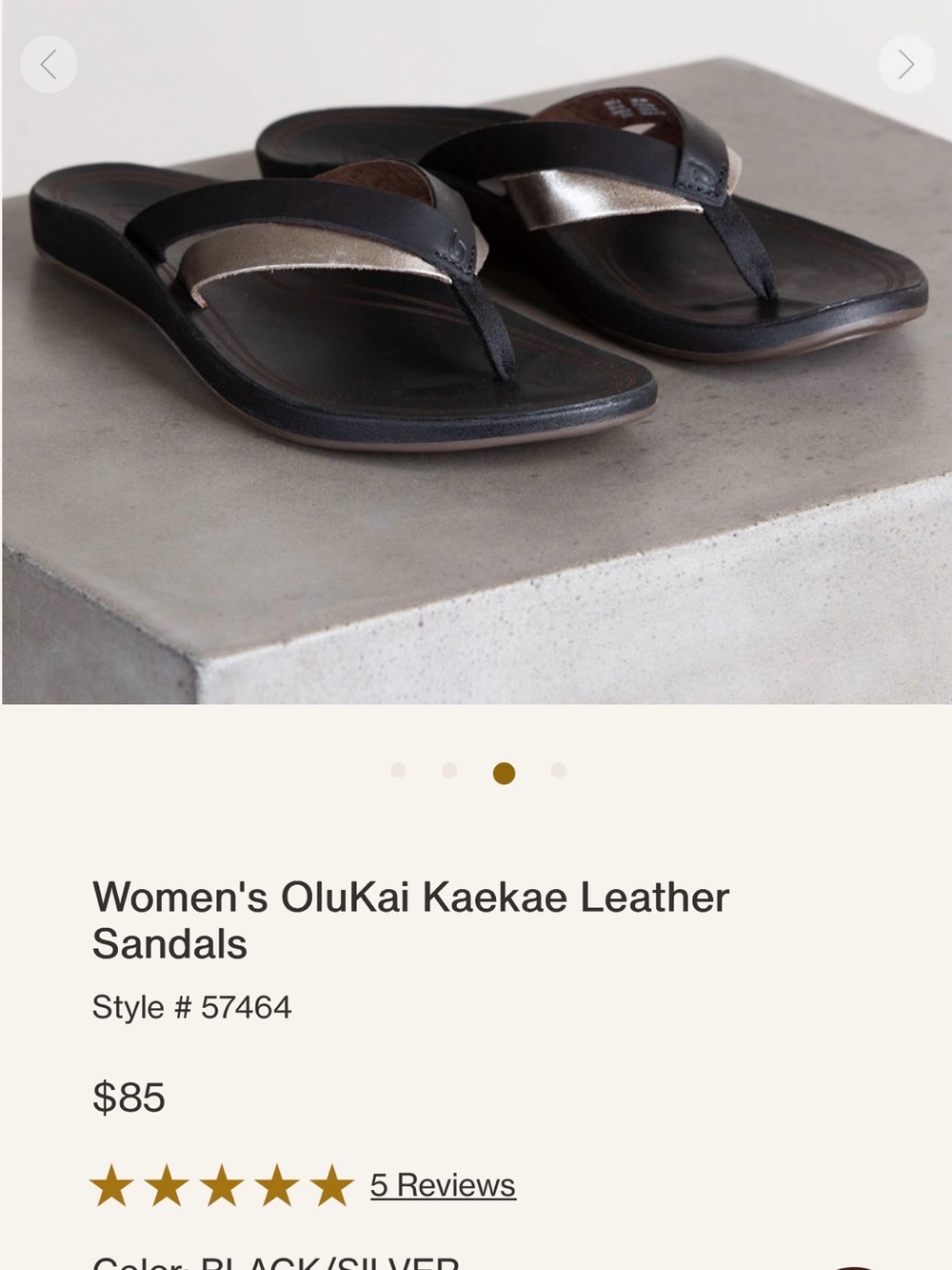 OluKai Kaekae Leather Flip Sandals in Black and Metallic